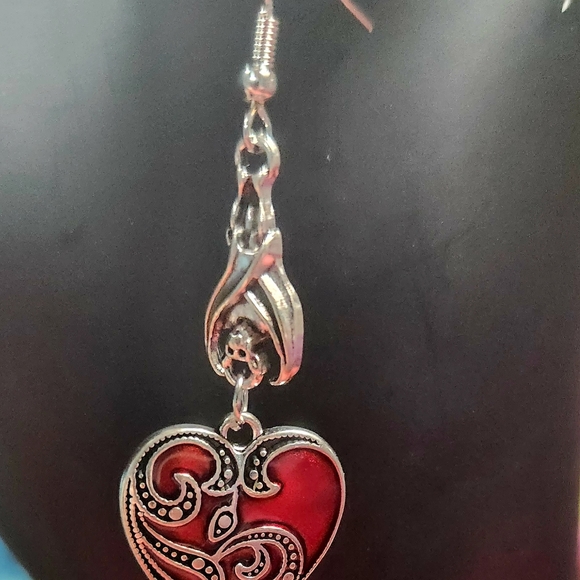 Heart Earrings Silver Enamel Drop Heart - Picture 5 of 8